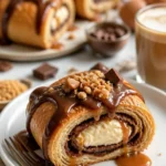 Leckere Cheesecake-Rollen mit Karamell-Crunch auf einem Teller