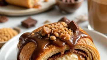 Leckere Cheesecake-Rollen mit Karamell-Crunch auf einem Teller