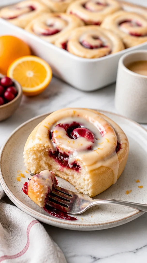 Frische Cranberry-Orange-Zimtschnecken auf einem Teller
