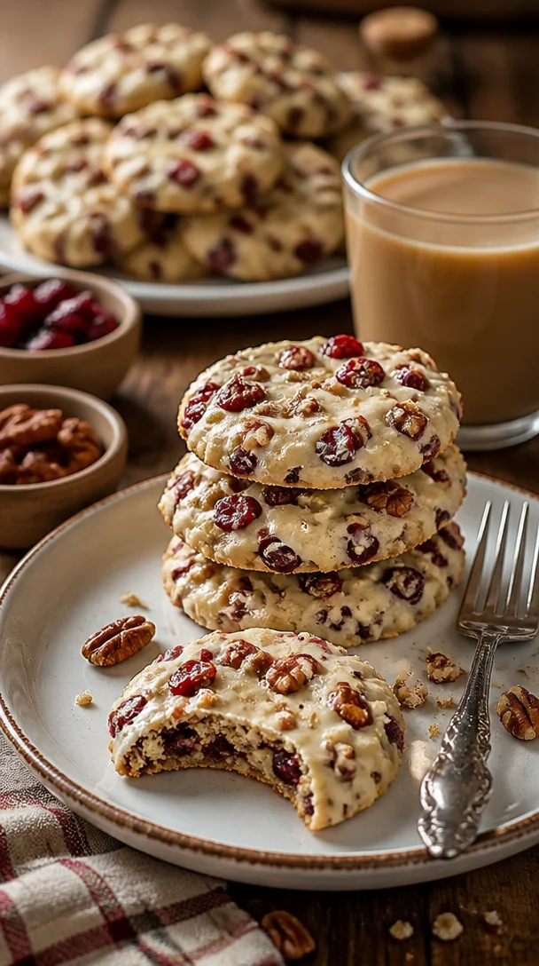 Cranberry-Pekannuss-Pralinenkekse auf einem Teller dekoriert