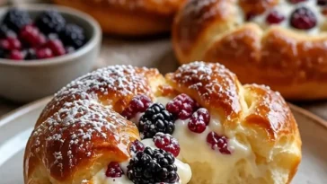 Dekadente dänische Karnevalsbrötchen mit Vanille-Käsekuchen-Füllung