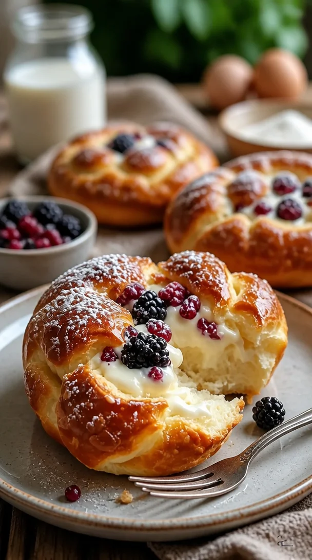 Dekadente dänische Karnevalsbrötchen mit Vanille-Käsekuchen-Füllung
