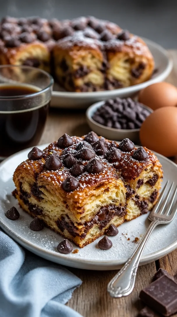 Dekadenter Schokoladen-Croissant-Auflauf frisch aus dem Ofen