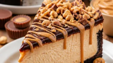 Dekadenter Erdnussbutter-Käsekuchen mit OREO-Boden und Schokolade