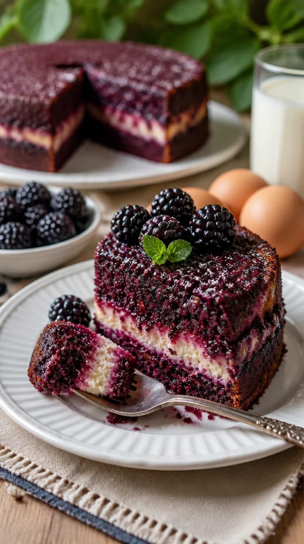 Saftiger Brombeer-Velvet-Kuchen mit frischen Beeren und samtiger Creme