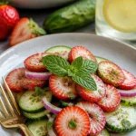 Erfrischender Gurken-Erdbeer-Salat mit frischen Zutaten.