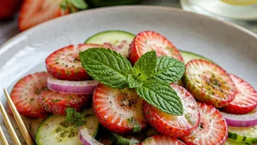Erfrischender Gurken-Erdbeer-Salat mit frischen Zutaten.