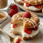 Donuts gefüllt mit Erdbeerkäsekuchenfüllung, appetitlich angerichtet.