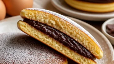 Leckeres Dorayaki mit süßer Füllung auf einem Teller