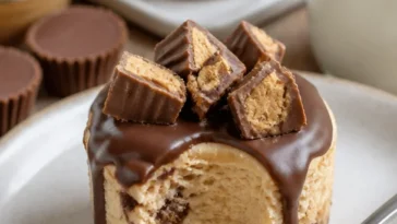 Leckere Mini-Erdnussbutter-Käsekuchen auf einem Teller