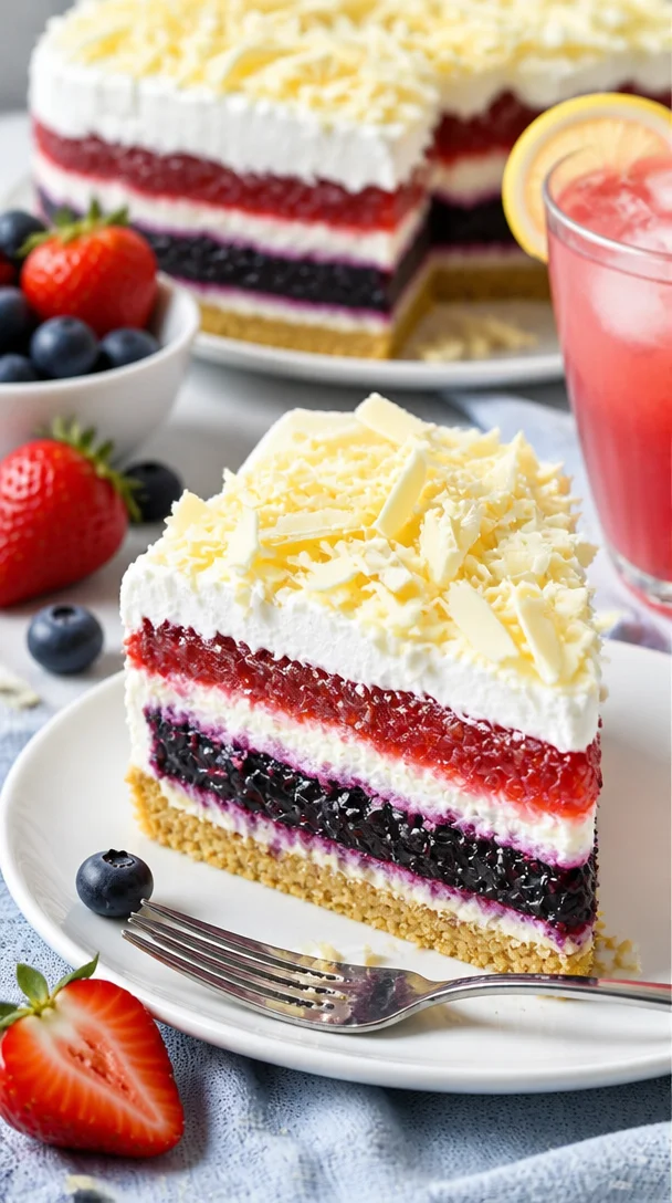 Einfache No-Bake Beeren-Käsekuchen-Dessert mit frischen Beeren und cremigem Käse