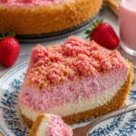 Erdbeer-Crunch-Cheesecake mit frischen Erdbeeren und knusprigem Topping
