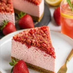Erdbeer-Crunch-Käsekuchen mit frischen Erdbeeren und knusprigem Boden