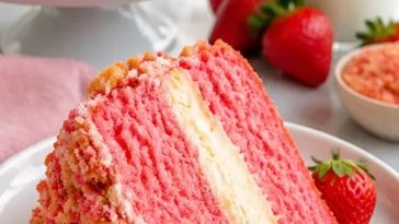 Erdbeer-Crunch-Torte mit frischen Erdbeeren und knusprigem Boden