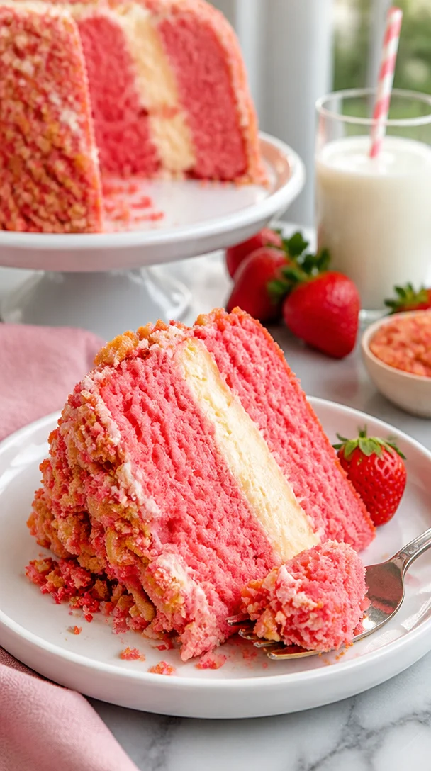 Erdbeer-Crunch-Torte mit frischen Erdbeeren und knusprigem Boden
