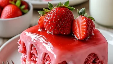 Erdbeer-Glasurkuchen mit frischen Erdbeeren und glänzender Glasur