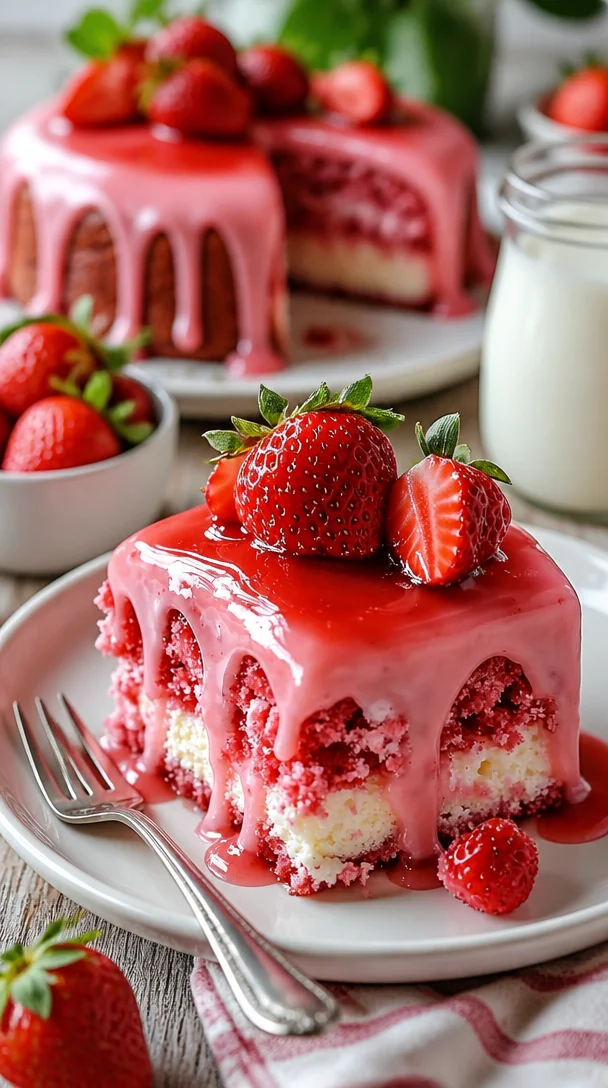 Erdbeer-Glasurkuchen mit frischen Erdbeeren und glänzender Glasur