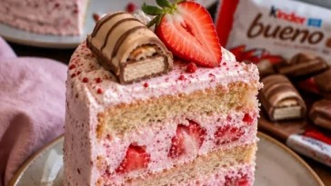 Erdbeer-Kinder-Bueno-Torte mit frischen Erdbeeren und Schokolade
