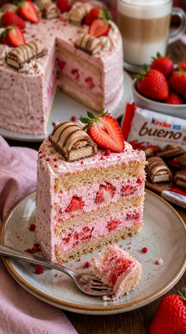 Erdbeer-Kinder-Bueno-Torte mit frischen Erdbeeren und Schokolade