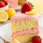 Erdbeer-Limonade-Kuchen mit frischen Erdbeeren und Limonade auf einem Teller