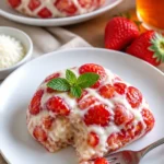 Erdbeer-Reispapierdessert mit griechischem Joghurt auf einem Teller serviert