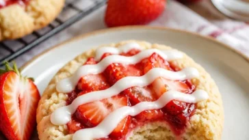 Erdbeer-Shortcake-Butterkekse mit frischen Erdbeeren und Sahne
