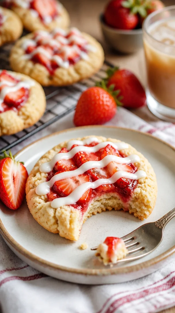 Erdbeer-Shortcake-Butterkekse mit frischen Erdbeeren und Sahne