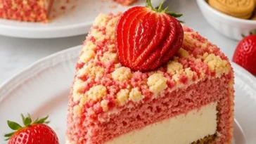 Erdbeer-Shortcake-Eiscreme-Kuchen mit knuspriger Crunch-Schicht