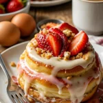 Leckere Erdbeerkäsekuchen Cinnabon Rollen auf einem Dessertteller