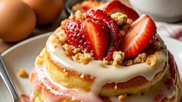 Leckere Erdbeerkäsekuchen Cinnabon Rollen auf einem Dessertteller