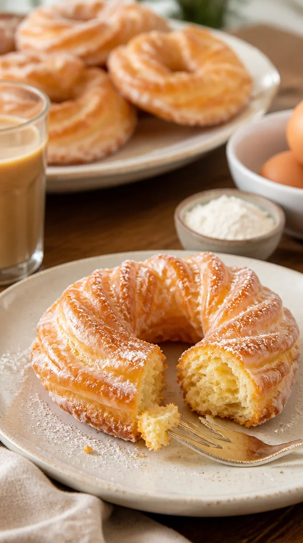 Gebackene französische Cruller-Donuts, die weich und lecker sind.