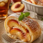 Gebackene Pfirsichbrötchen frisch aus dem Ofen auf einem Teller
