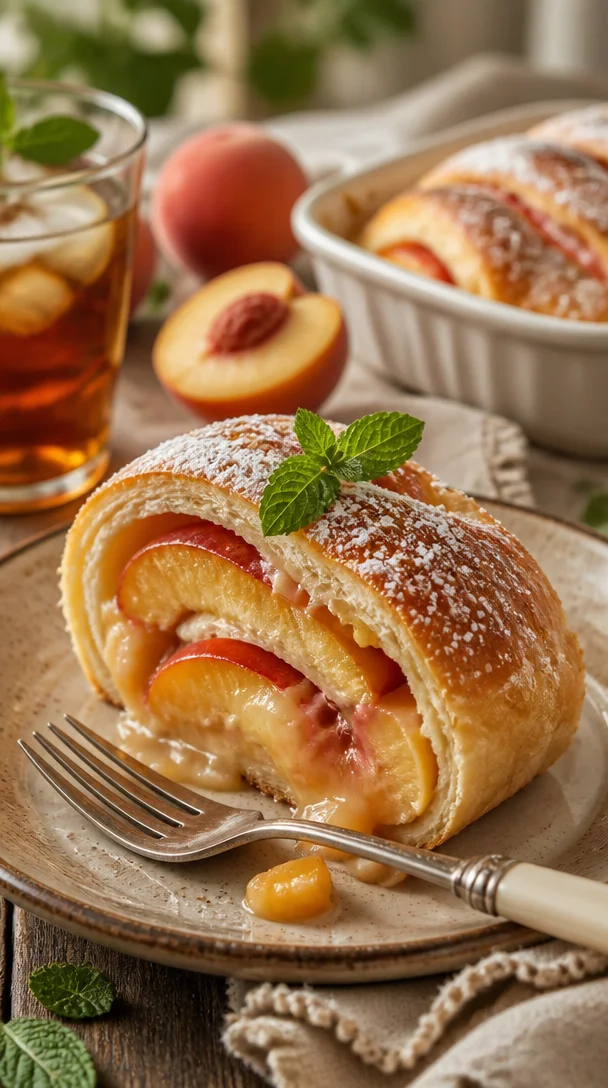 Gebackene Pfirsichbrötchen frisch aus dem Ofen auf einem Teller