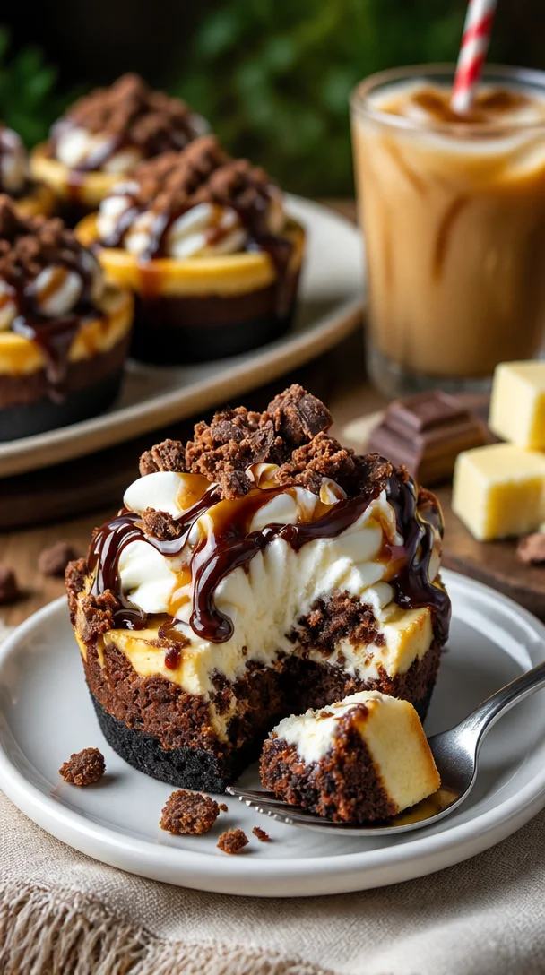 Gefüllte Brownie-Käsekuchen-Tasse, ein dekadenter Genuss aus Schokolade und Käsekuchen