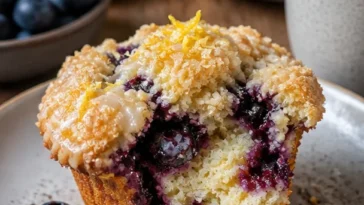 Gemütliche Heidelbeermuffins mit Zitronenzesten-Streuseloberseite
