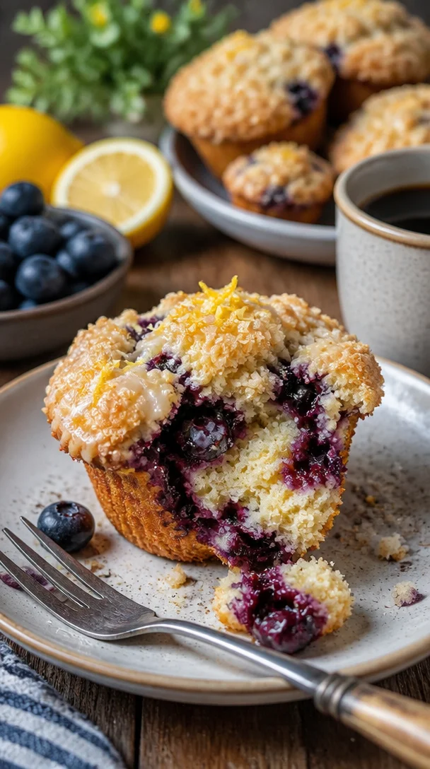 Gemütliche Heidelbeermuffins mit Zitronenzesten-Streuseloberseite