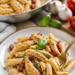 Ein leckeres Gericht Hühnchen Pasta, ideal für romantische Abende.