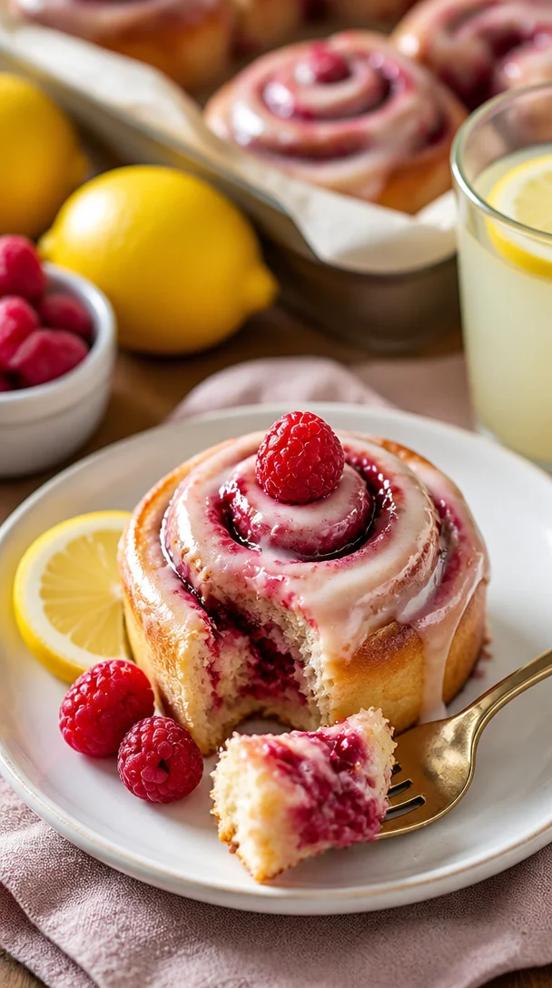 Leckere Himbeer-Zimt-Rollen mit frischen Himbeeren und Zimt-Zucker-Belag.