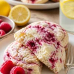Himbeer-Zitronen-Kekse auf einem Teller, frisch gebacken und dekoriert