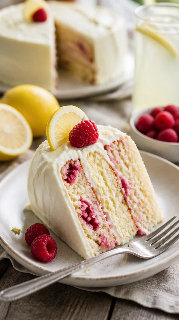 Himbeer-Zitronen-Kuchen mit frischen Himbeeren und Zitronenglasur