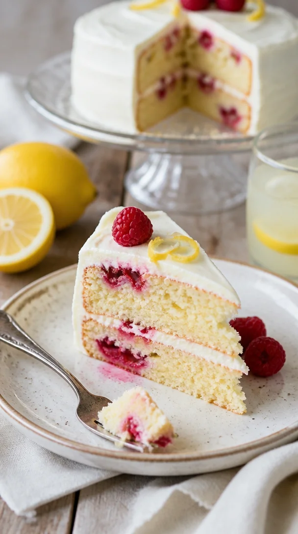 Saftiger Himbeer-Zitronenkuchen mit frischen Himbeeren und Zitronengeschmack