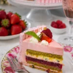 Himbeertorte 'Couronne Rose' mit frischen Himbeeren und feinem Biskuit