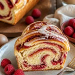 Himbeerwirbel-Brioche-Laib mit frischen Himbeeren