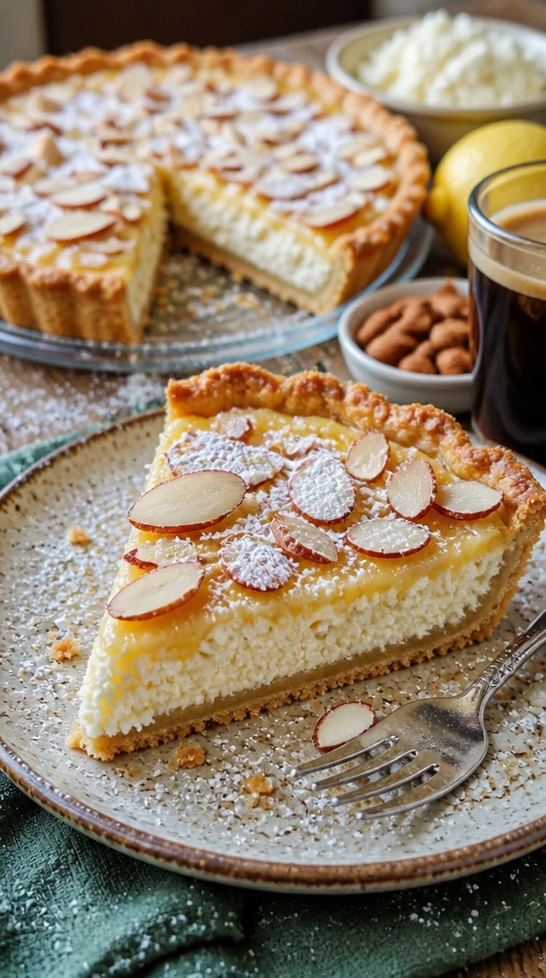Italienische Mandel- und Ricotta-Torte mit Mandeln und Ricotta-Creme