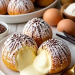 Italienische Sahnebomben auf einem Teller mit Schokoladensauce