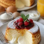 Leckerer Joghurt-Wolkenkuchen auf einem Tisch serviert