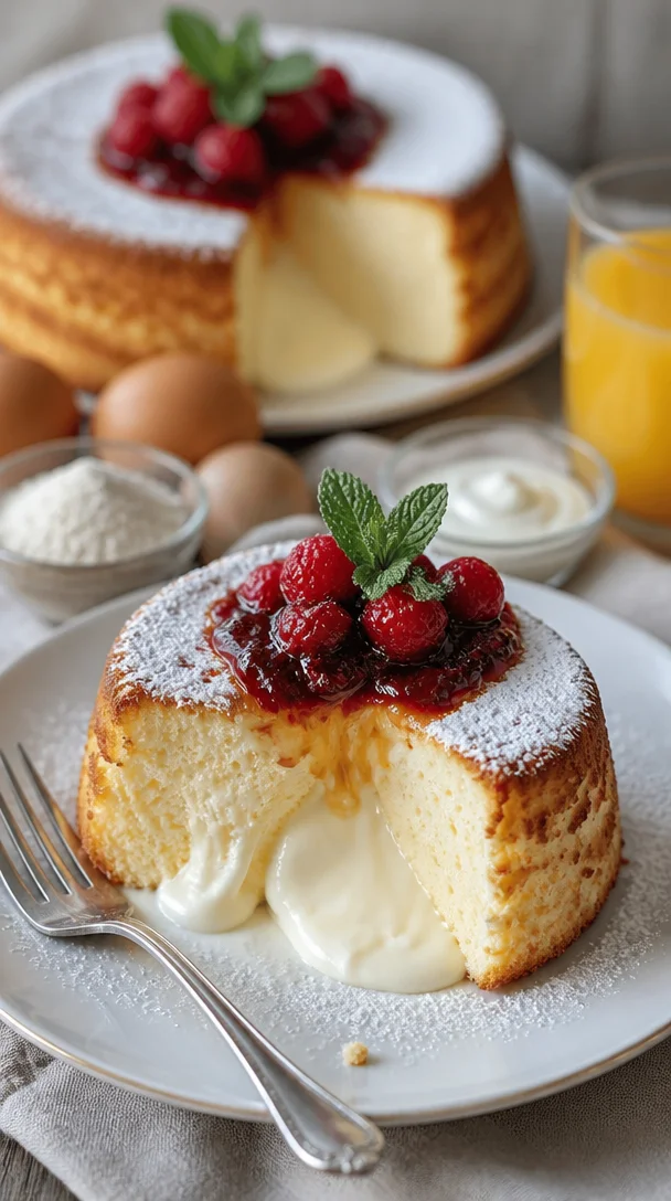 Leckerer Joghurt-Wolkenkuchen auf einem Tisch serviert