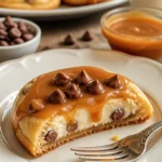 Karamell-Käsekuchen-Kekse auf einem Teller, frisch gebacken und dekoriert.