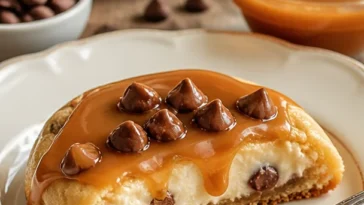 Karamell-Käsekuchen-Kekse auf einem Teller, frisch gebacken und dekoriert.