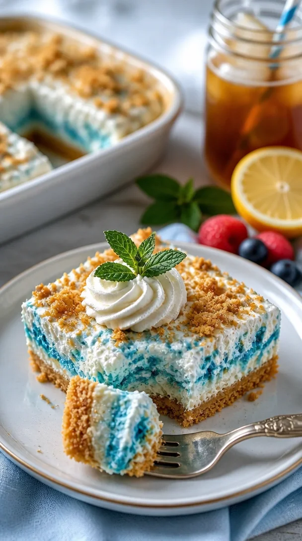 Leckere Blue Raspberry Traumriegel ohne Backen auf einem Tisch